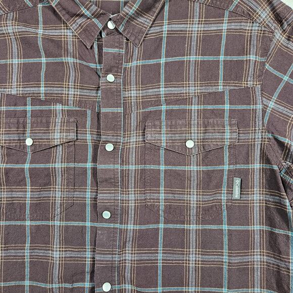 Columbia Shirt Mens Medium Pearl Snap Plaid Western Long Sleeve Brown Outdoor - Picture 3 of 11